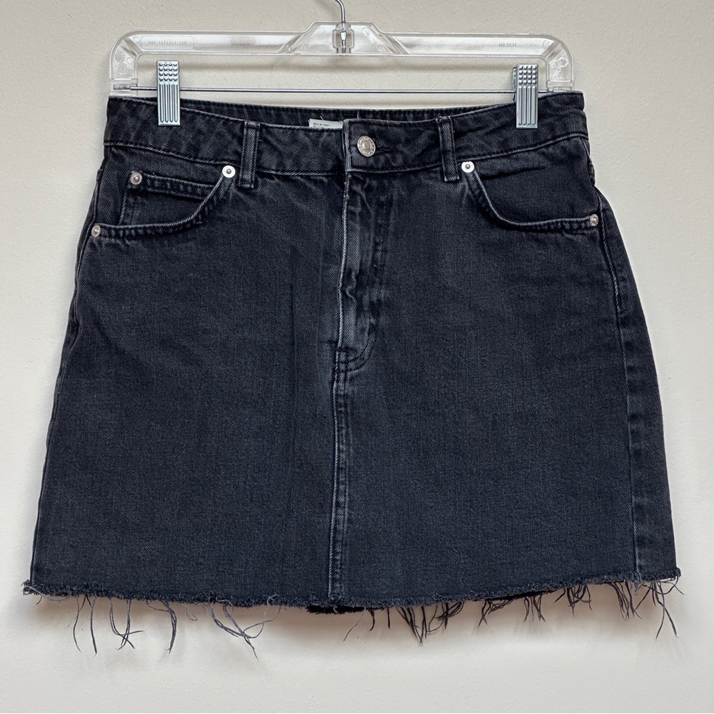 Topshop Moto Black Raw Hem Denim Mini Skirt Size US 6